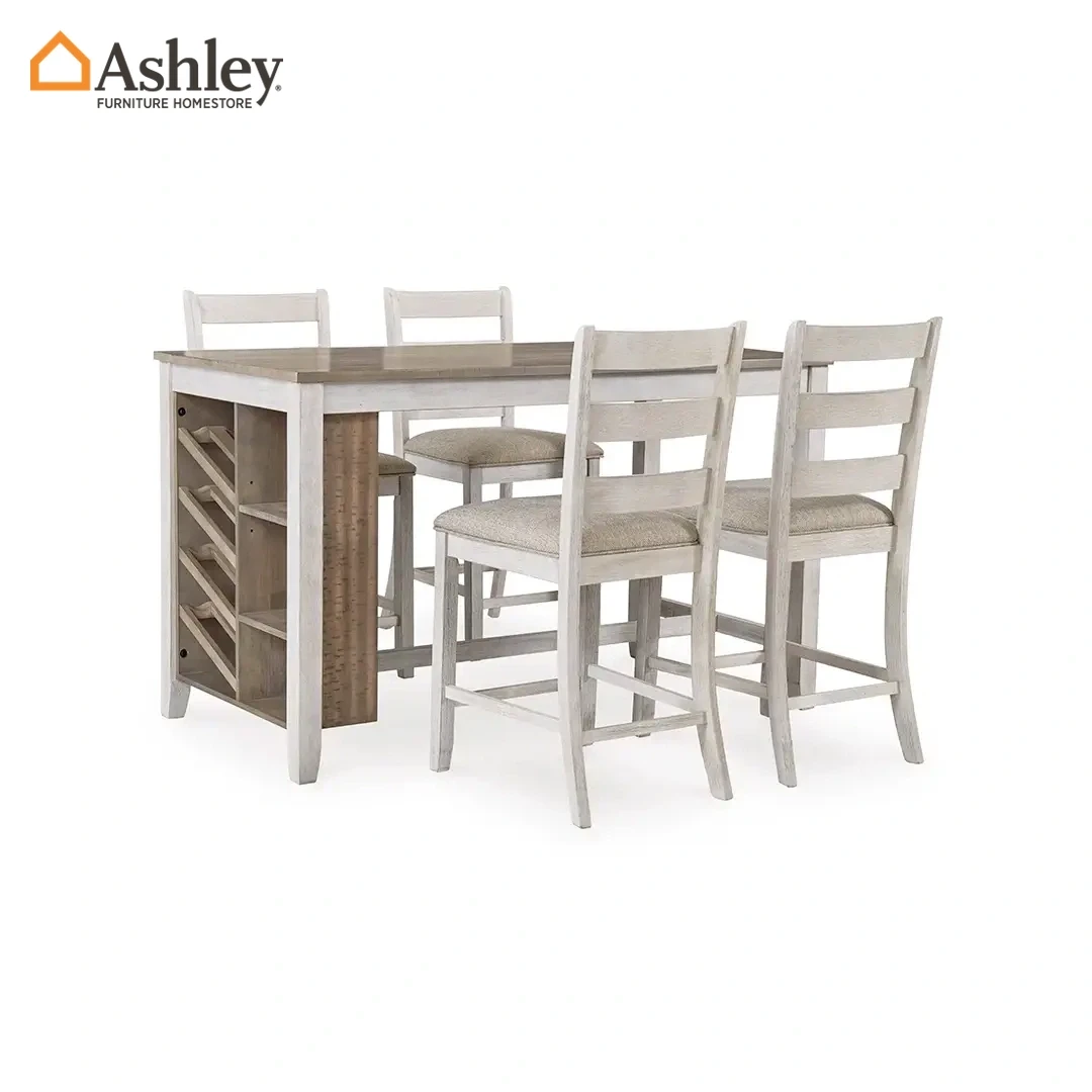 SKEMPTON HIGH TABLE SET 4 CHAIRS MADE FROM WOOD,ENGINEERED WOOD,FABRIC