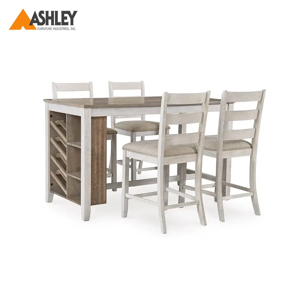 SKEMPTON HIGH TABLE SET 4 CHAIRS MADE FROM WOOD,ENGINEERED WOOD,FABRIC