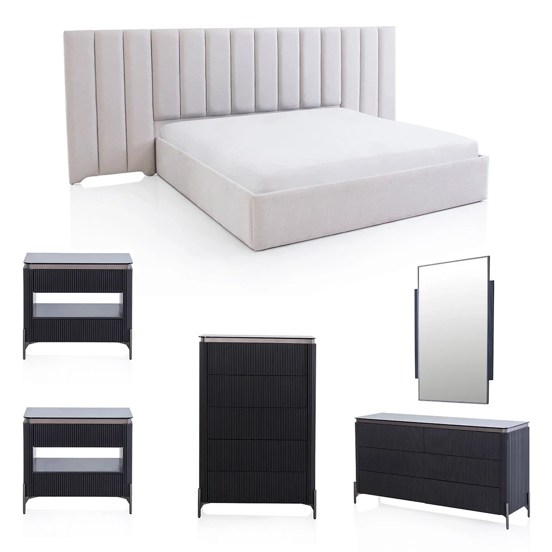 ORIGO WOODEN BEDROOM SET KING SIZE WITHOUT WARDROBE BLACK (193*203CM)