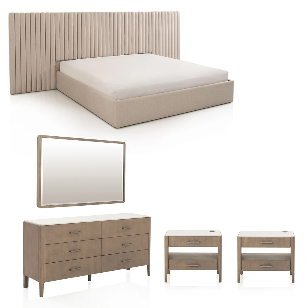 MILONY BEDROOM SET KING SIZE WITHOUT WARDROBE (193*203 CM) BEIGE