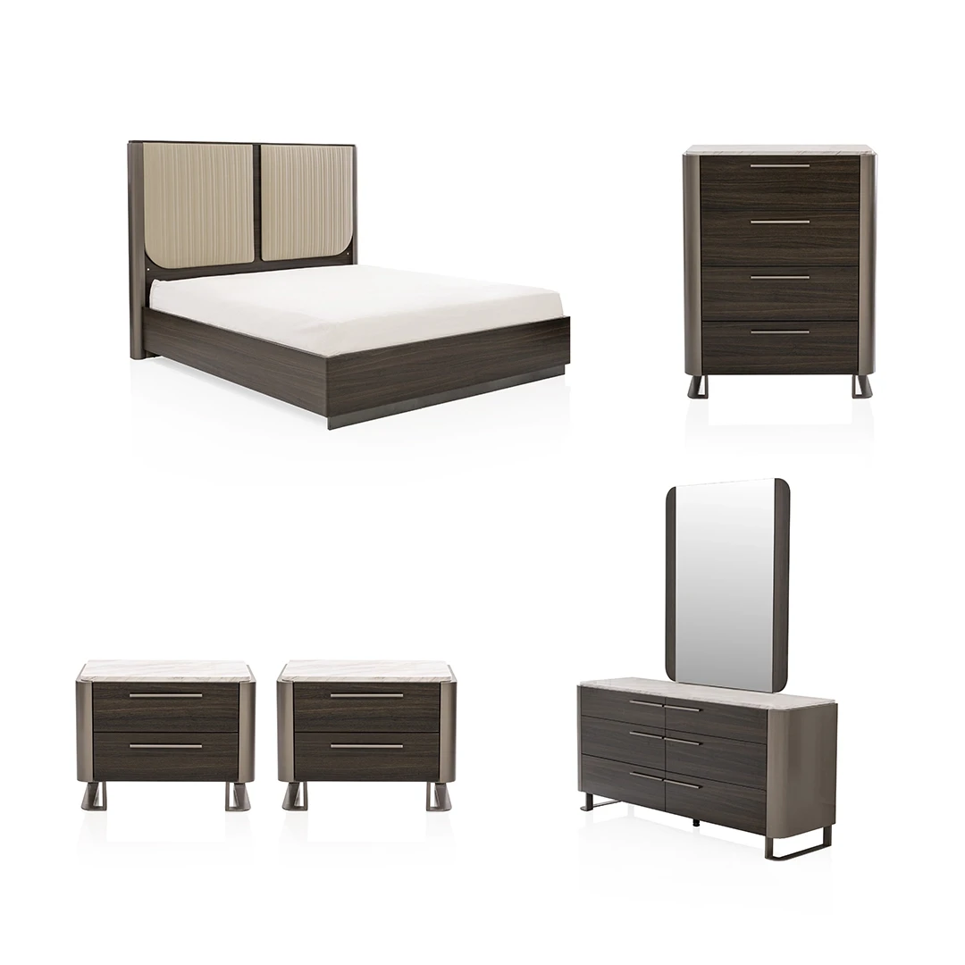 LEXUMI BEDROOM SET MADE FROM ENGINEERED WOOD,LEATHER,METAL