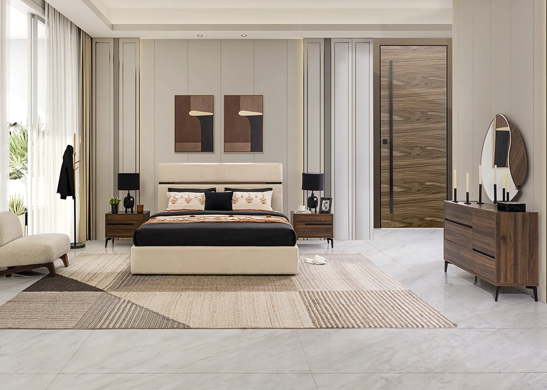 MIKATA BEDROOM SET KING SIZE (180*200 CM) MADE FROM ENGINEERED WOOD,FABRIC,MIRROR