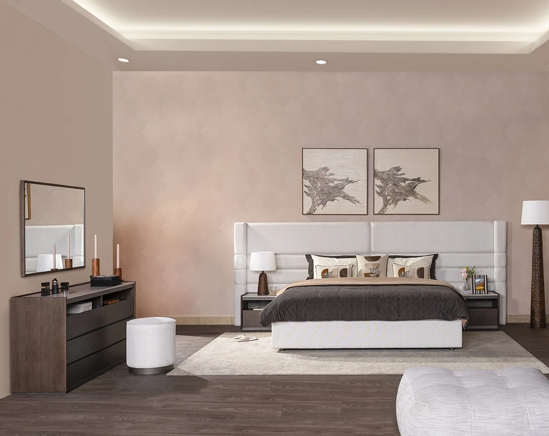 NASTI BEDROOM SET KING SIZE (193*203 CM) MADE FROM ENGINEERED WOOD,FABRIC,STONE,MIRROR