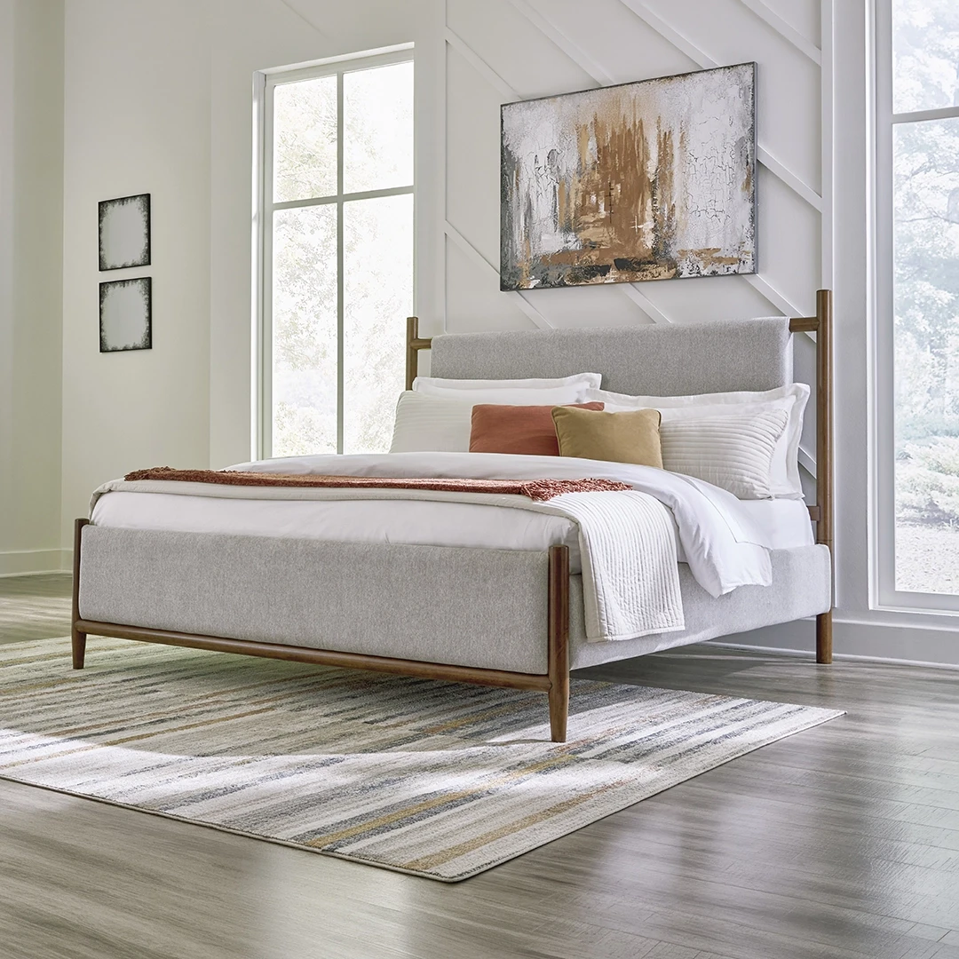 LYNCOTT BED QUEEN SIZE (150*200CM) - GREY