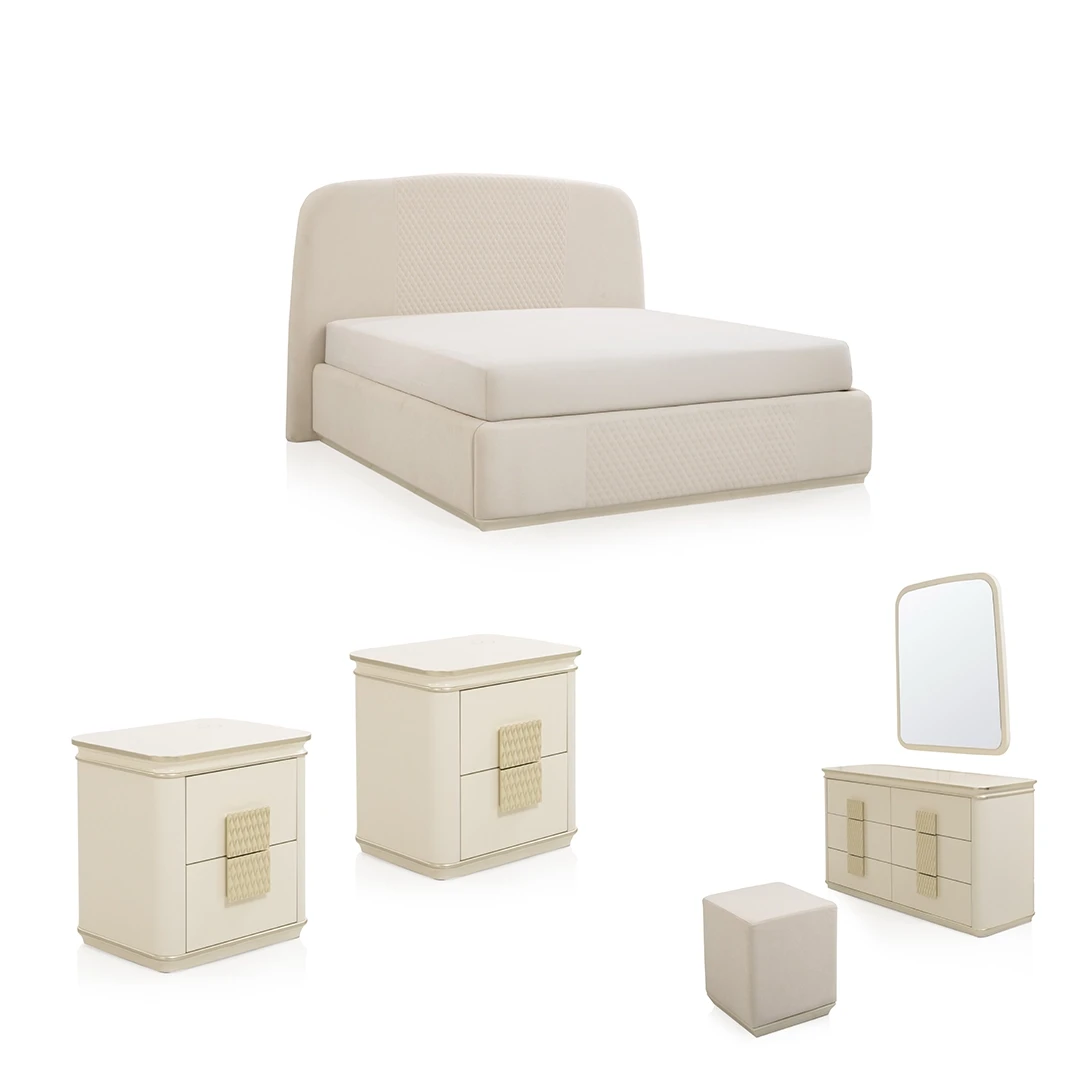 طقم غرفة نوم نيكسيو بدون خزانة ملابس حجم ملكي(180*200 سم) لون بيج