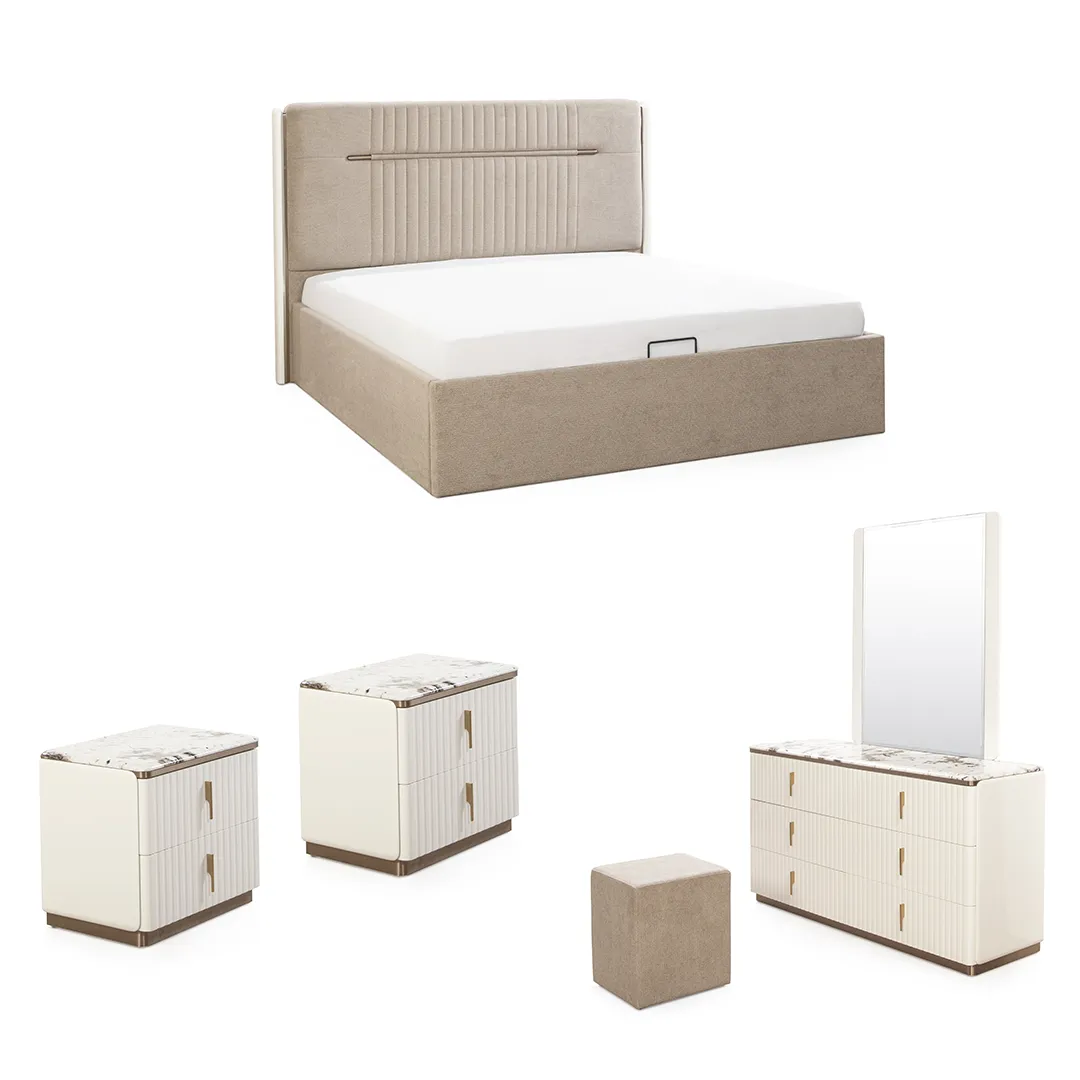 SOLELA WOODEN BEDROOM SET KING SIZE WITHOUT WARDROBE BEIGE (180*200CM)