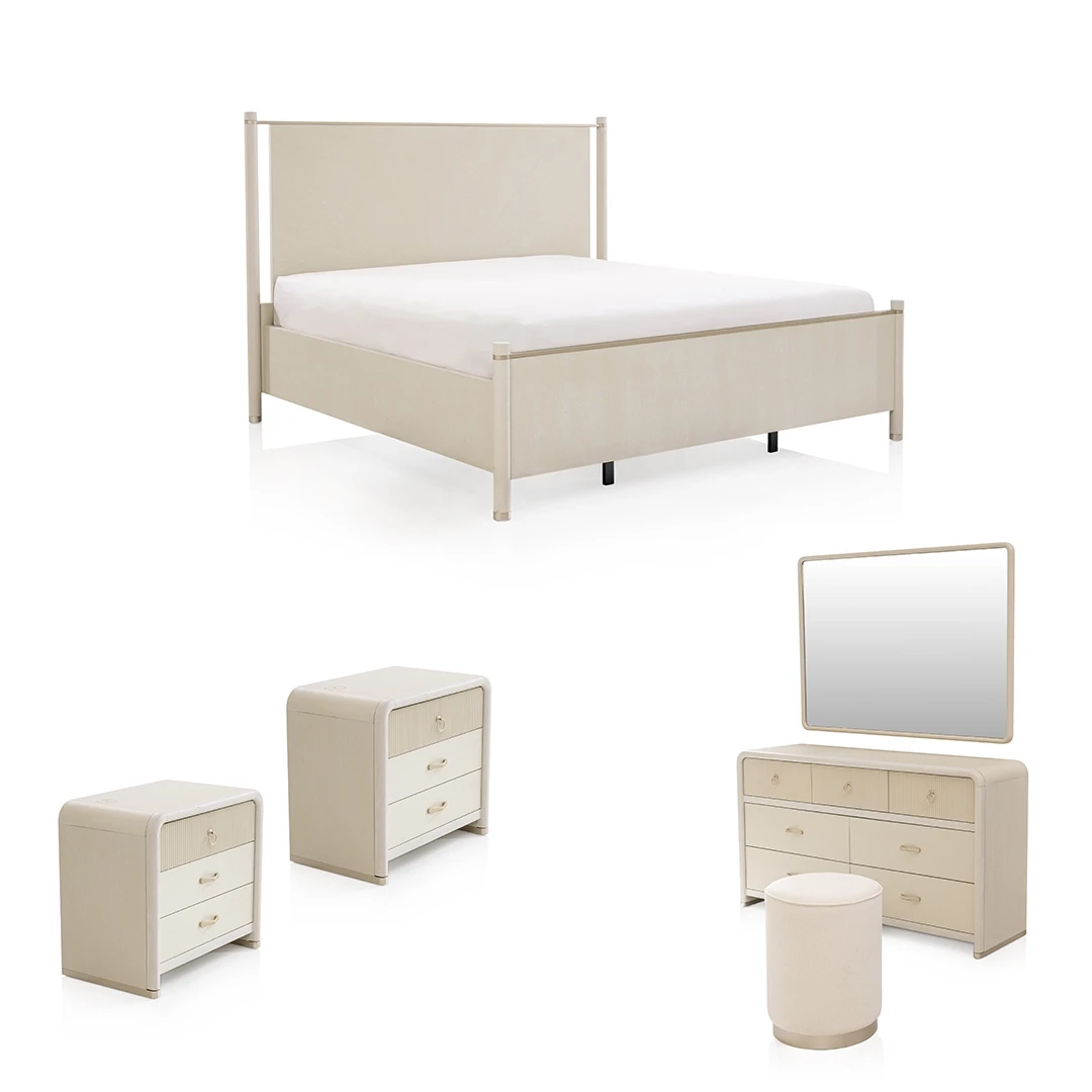 LUXENSYS WOODEN BEDROOM SET WITHOUT WARDROBE KING SIZE (193*203 CM) GREIGE