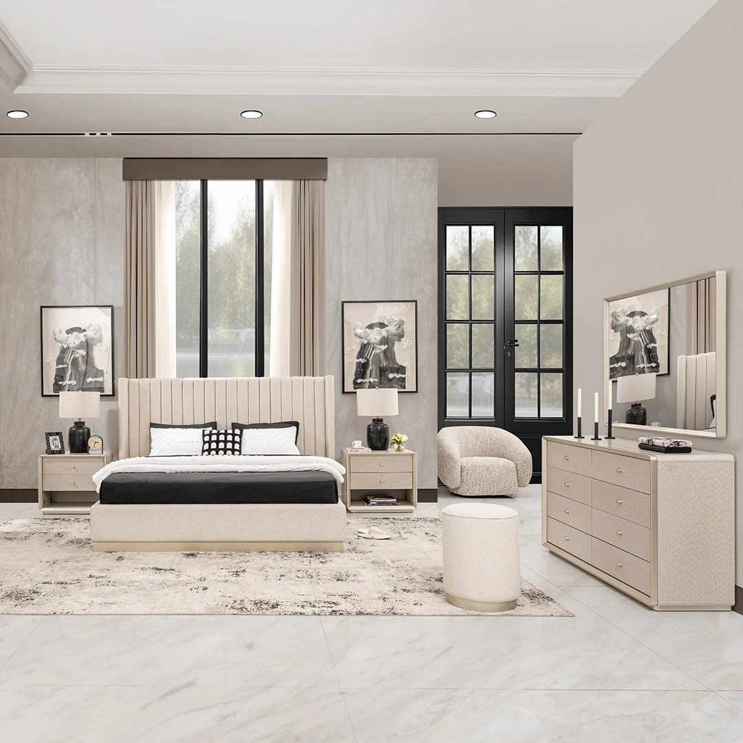 ASERA BEDROOM SET KING SIZE WITHOUT WARDROBE (193*203CM) GREIGE