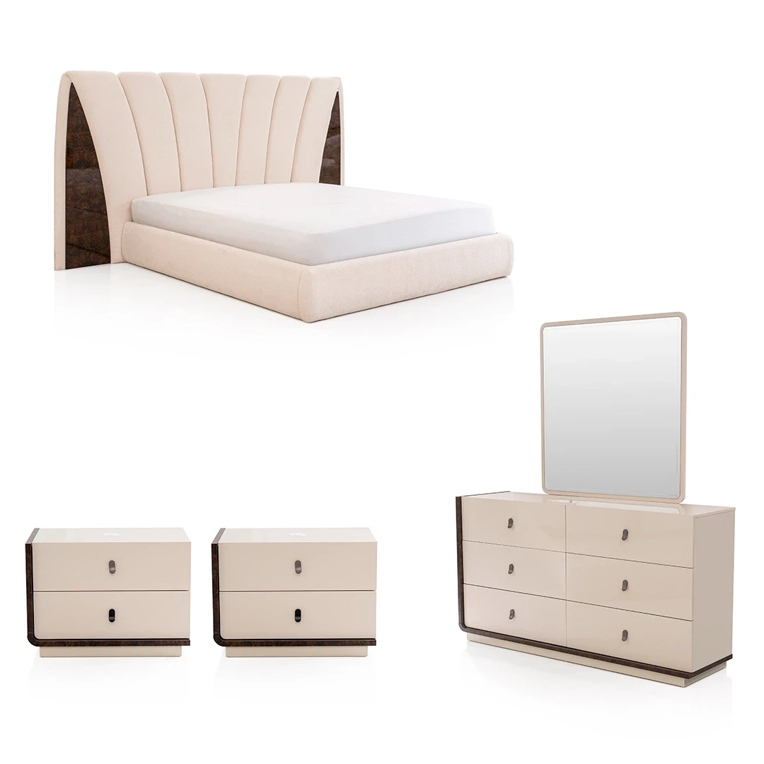 MOVENZA WOODEN BEDROOM SET KING SIZE WITHOUT WARDROBE CREAM (180*200CM)