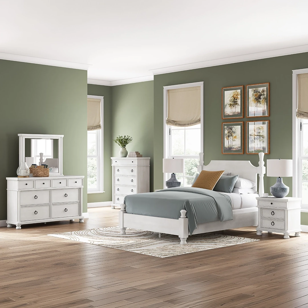 CHADWORTH WOODEN BEDROOM SET WITHOUT WARDROBE KING SIZE (180 X 200 CM) - ANTIQUE WHITE