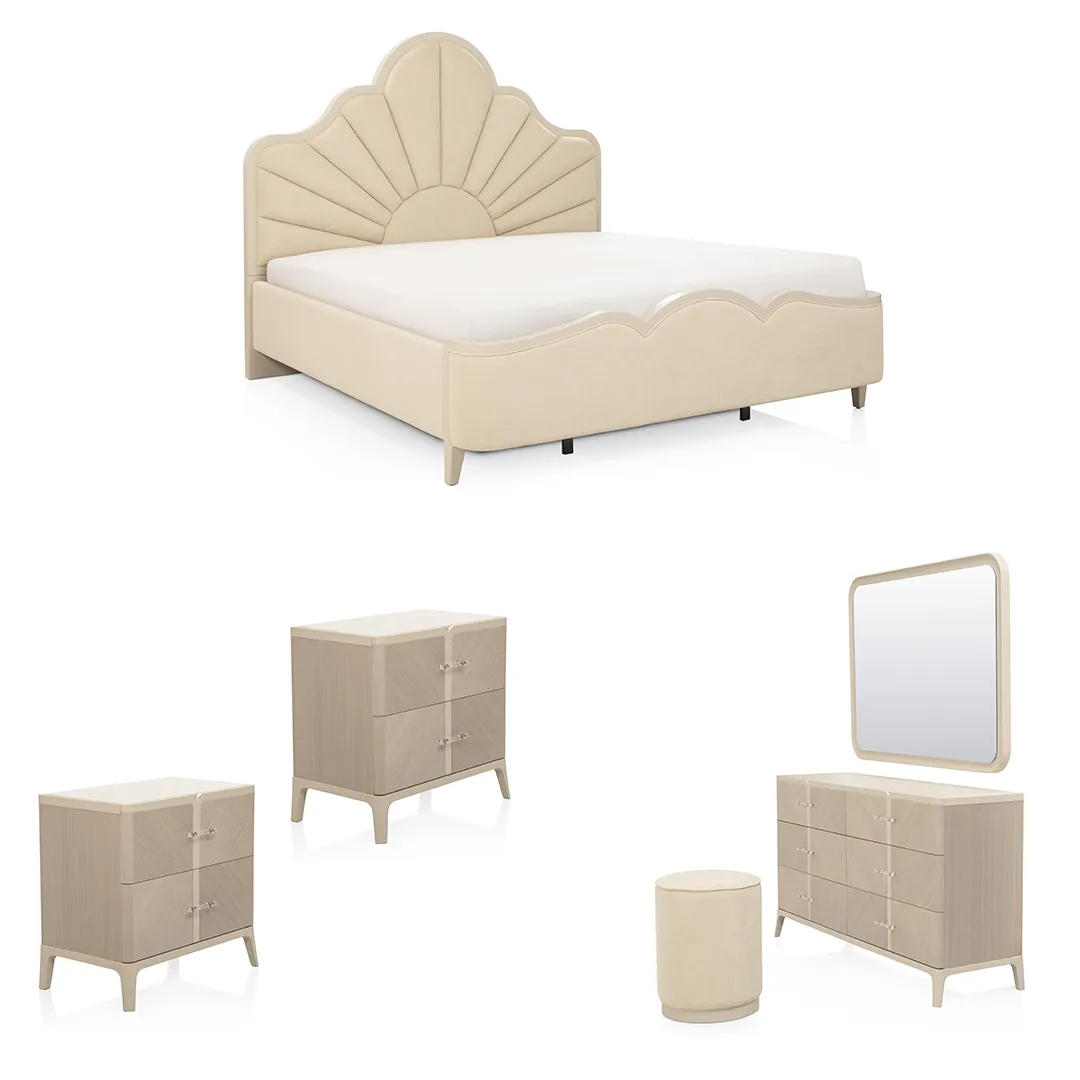 NORIA WOODEN BEDROOM SET KING SIZE WITHOUT WARDROBE BEIGE (193*203CM)