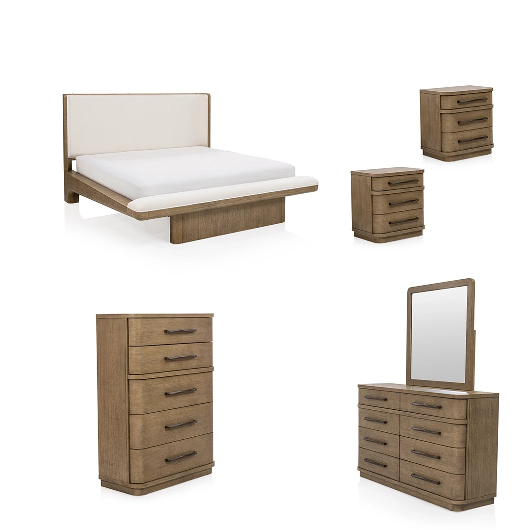 VELLUM BEDROOM SET KING SIZE (193 X 203CM) WITH CHEST OF DRAWERS - BEIGE