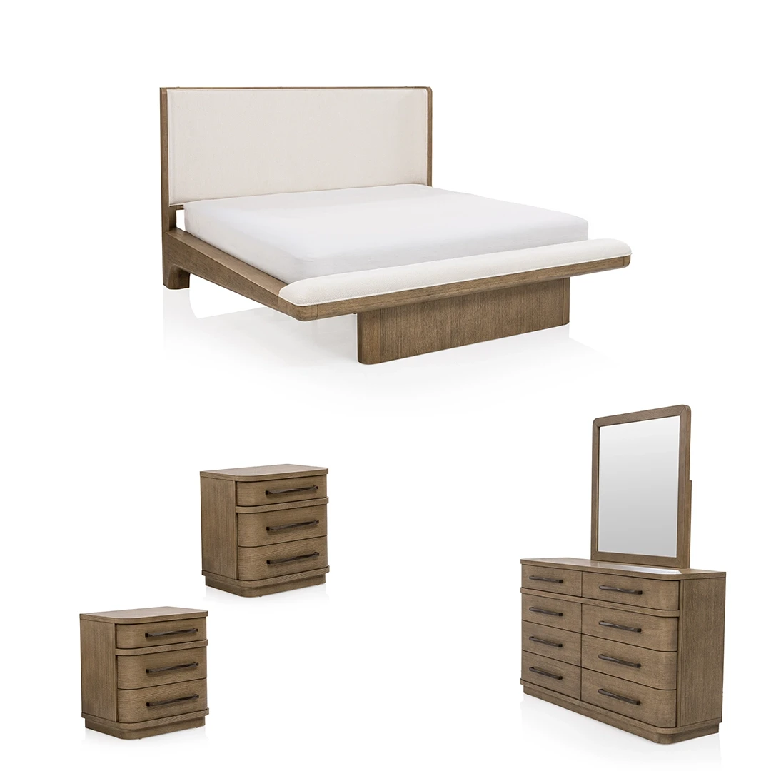 VELLUM BEDROOM SET KING SIZE (193 X 203CM) WITHOUT CHEST OF DRAWERS - BEIGE