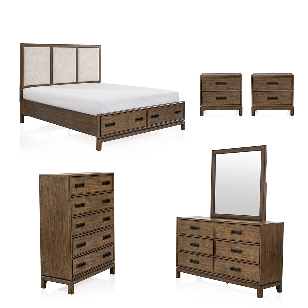 BEDROOM SET KING SIZE (193 X 203CM) WITH CHEST OF DRAWERS - BROWN