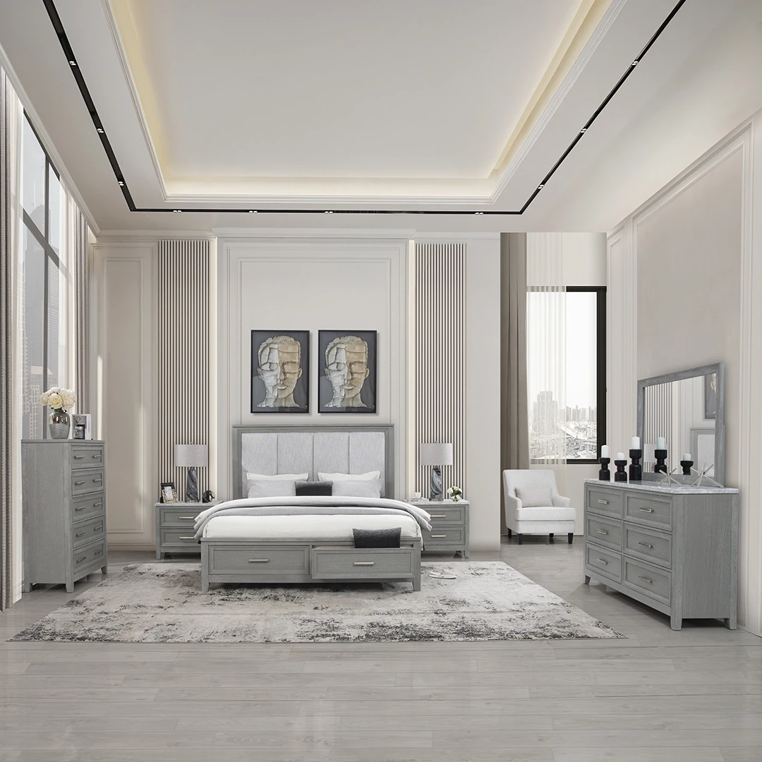 NEVAEH BEDROOM SET WITH CHEST KING SIZE 193X203 CM - GREY