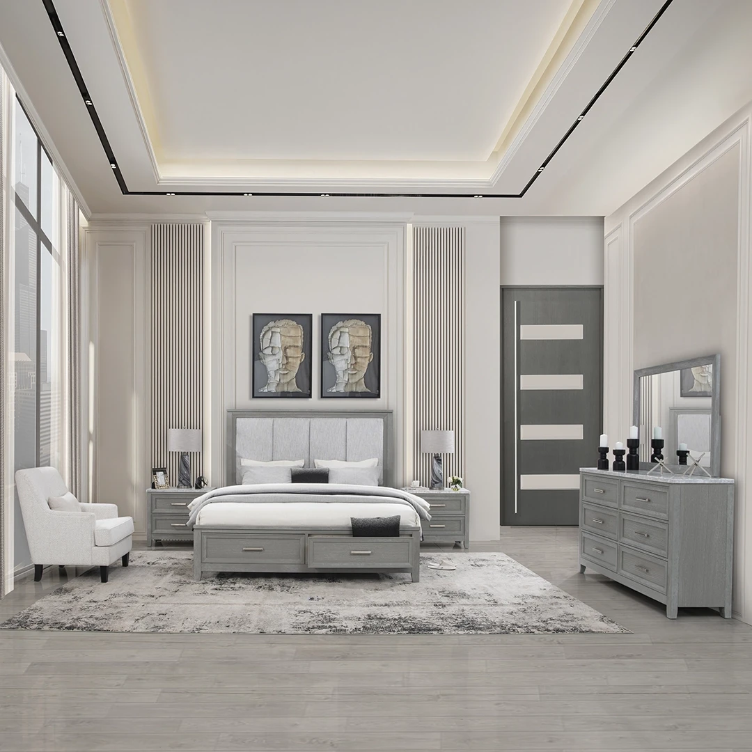 NEVAEHBEDROOM SET KING SIZE 193 X 203CM WITHOUT CHEST OF DRAWERS - GREY