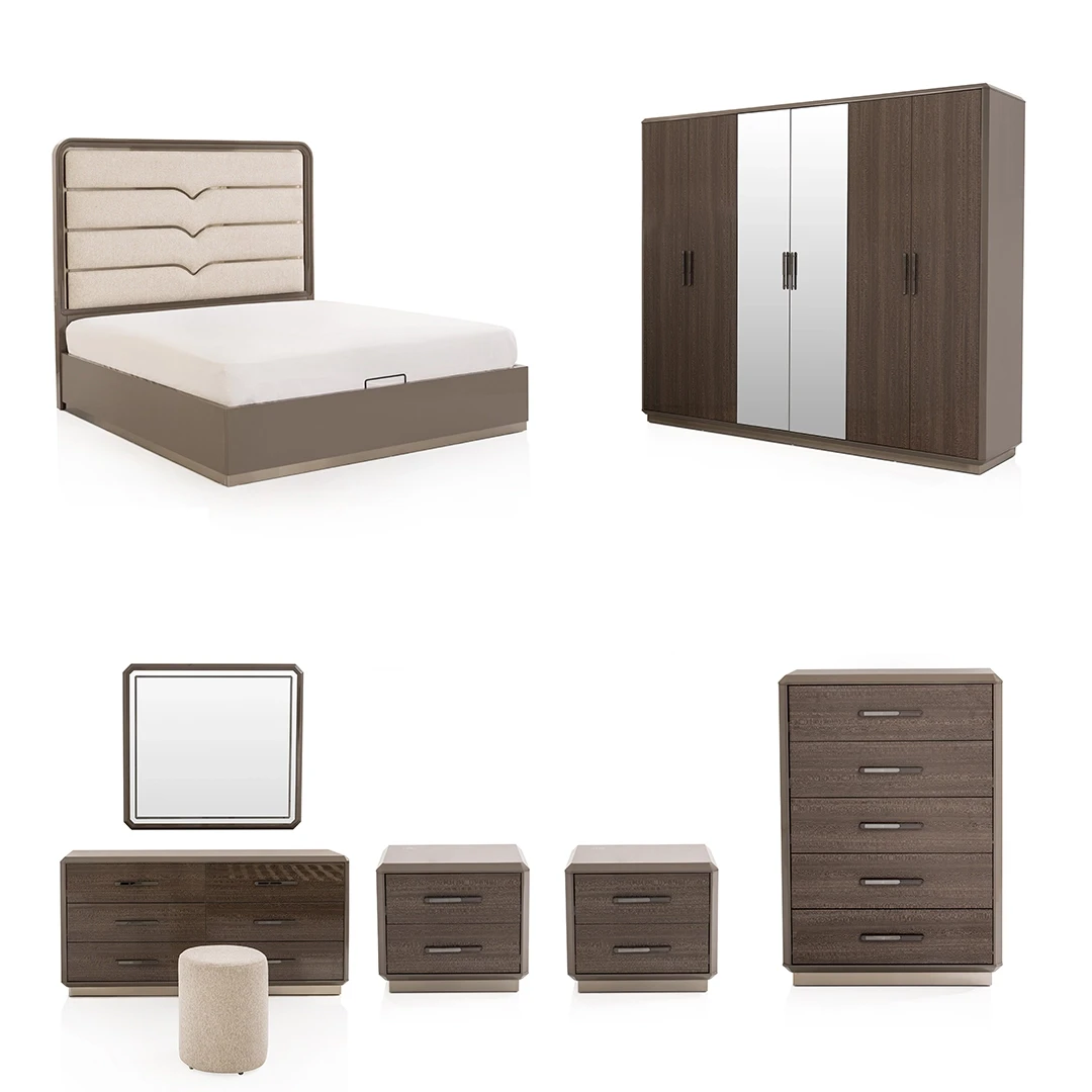 CALVII BEDROOM SET WITH WARDROBE KING SIZE (180*200 CM) - BROWN