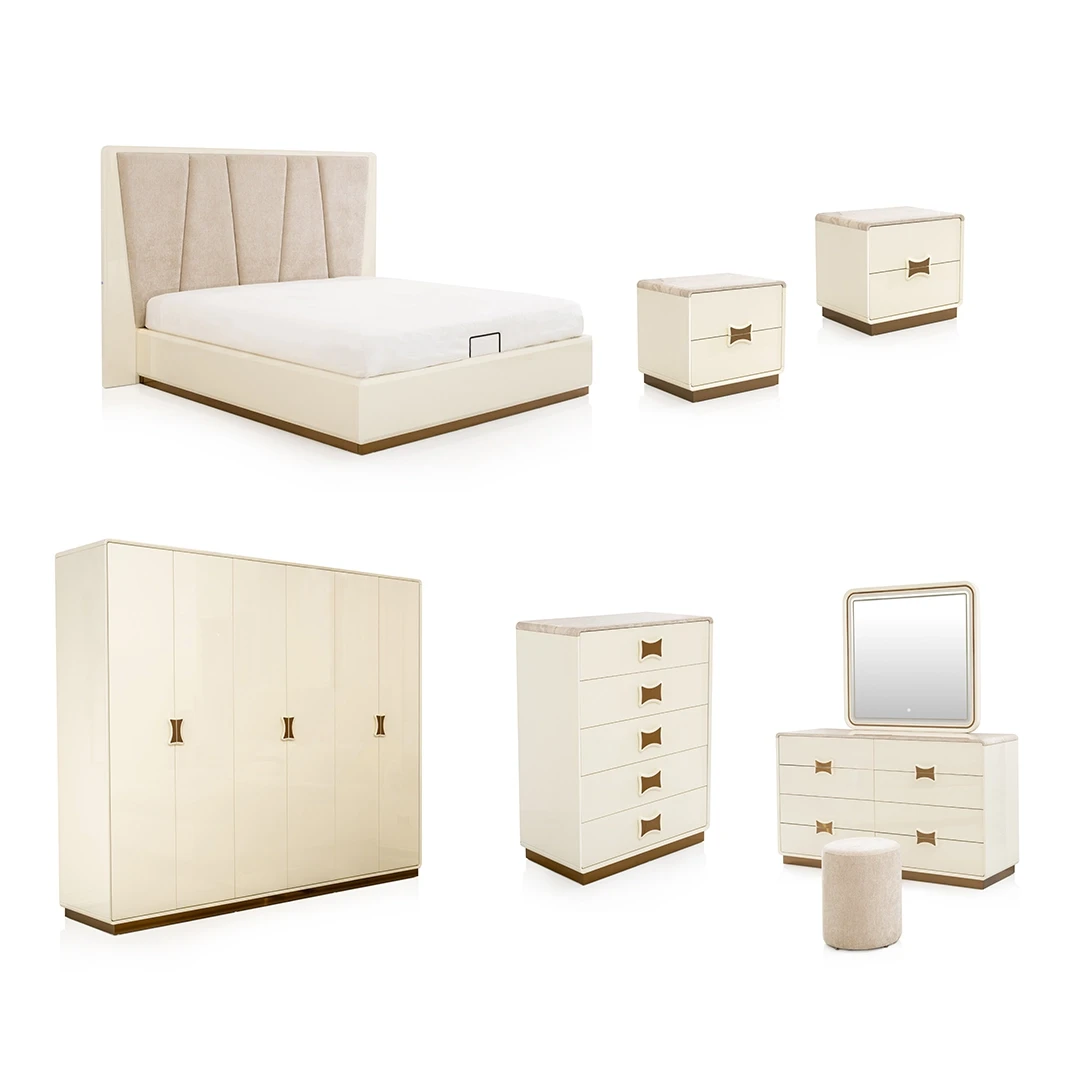 OMORA WOODEN BEDROOM SET KING SIZE 180 x 200 CM WHITE