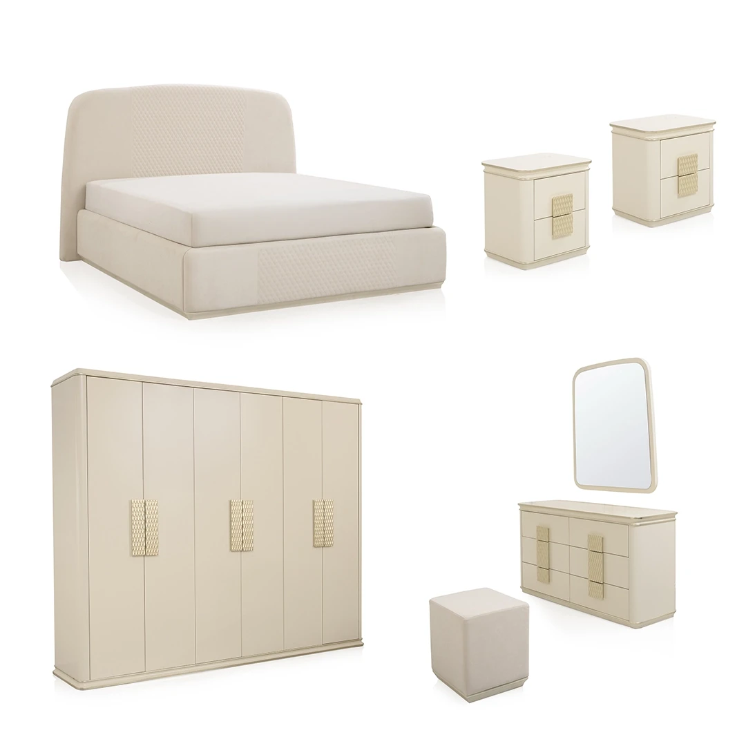 BEDROOM SET WITH WARDROBE KING SIZE (180*200 CM) - BEIGE