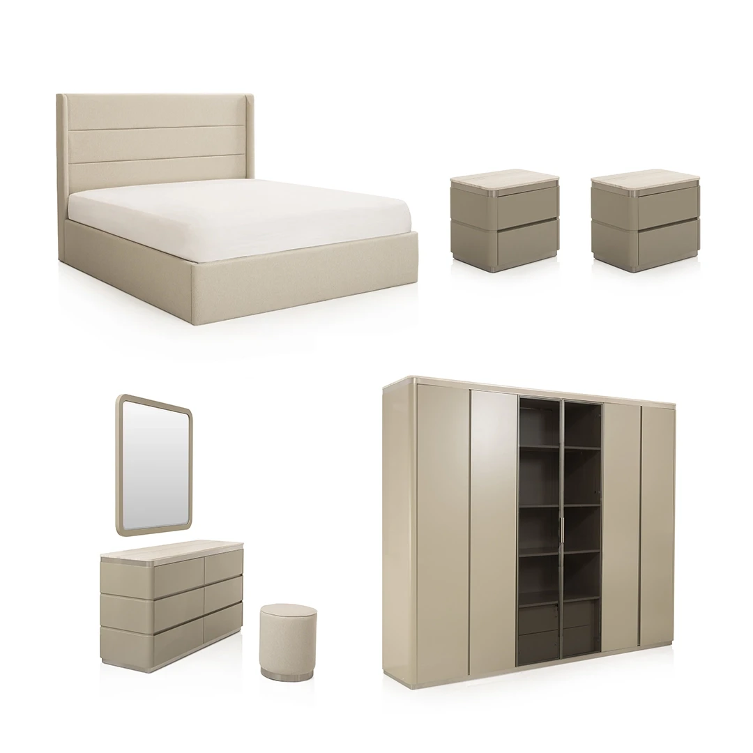 PAPIA WOODEN BEDROOM SET KING SIZE 180 x 200 CM BEIGE