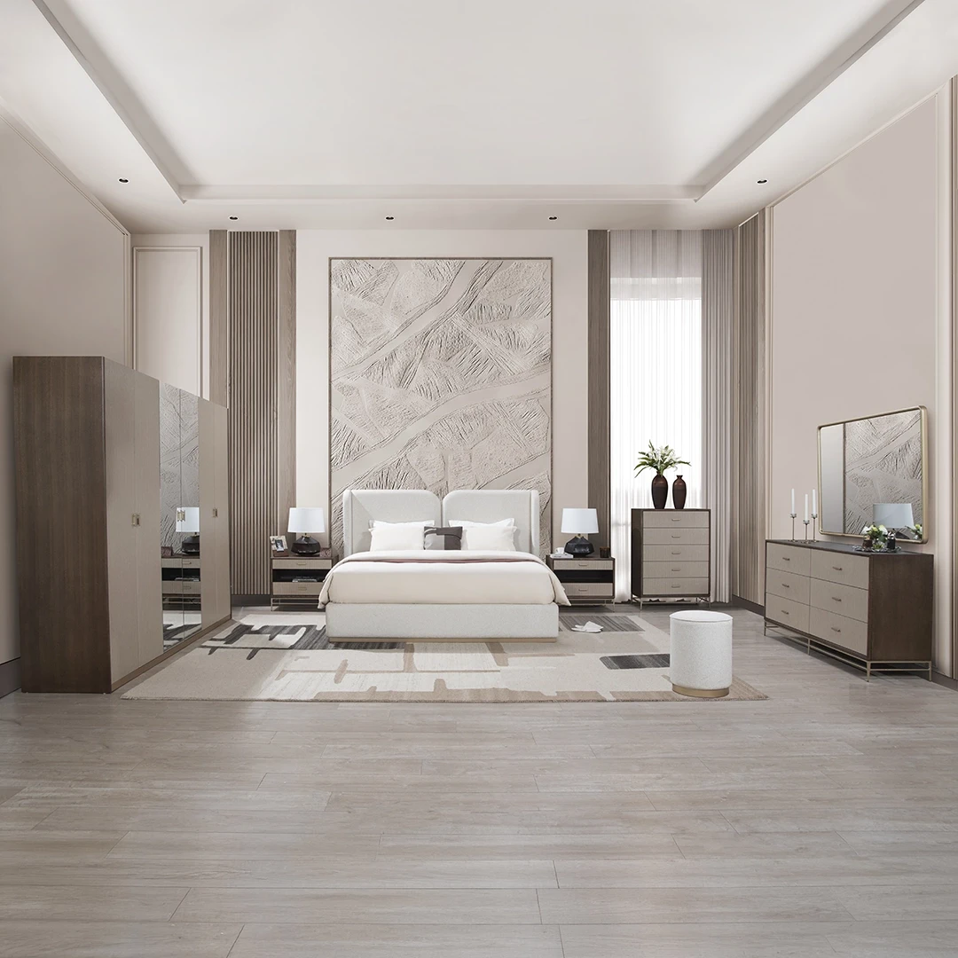 AIKLADN BEDROOM SET WITH WARDROBE KING SIZE (193*203 CM) BEIGE
