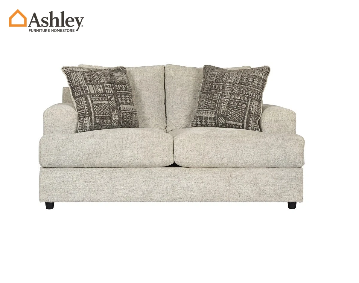 كنبة سوليترين مقعدين قماش كريمي ناعم مع وسائد هندسية، طقم كنب مريح عصري للبيع اونلاين