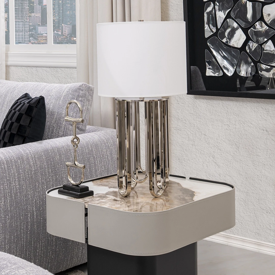 BRYNLEIGH TABLE LAMP WHITE AND SILVER
