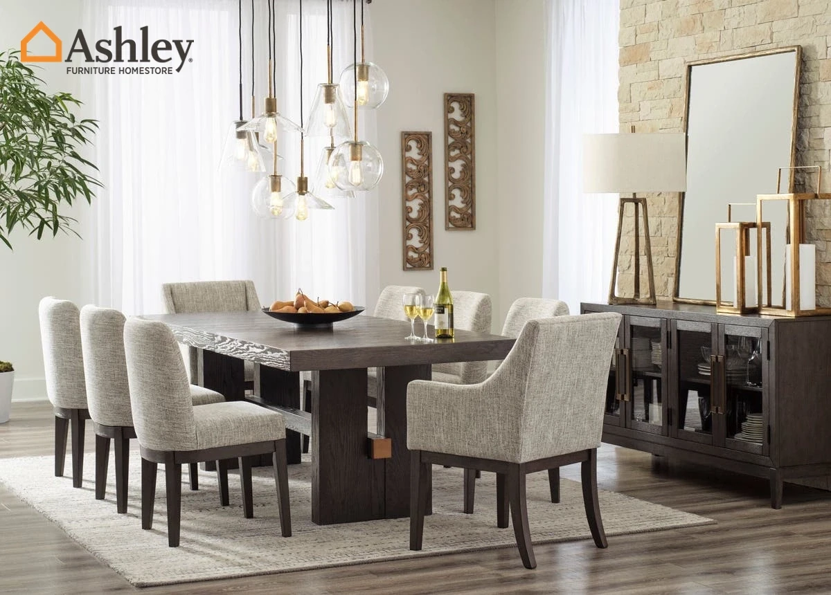 BURKHAUS DINING TABLE SET 8 CHAIRS + BUFFET MADE FROM WOOD,ENGINEERED WOOD,FABRIC