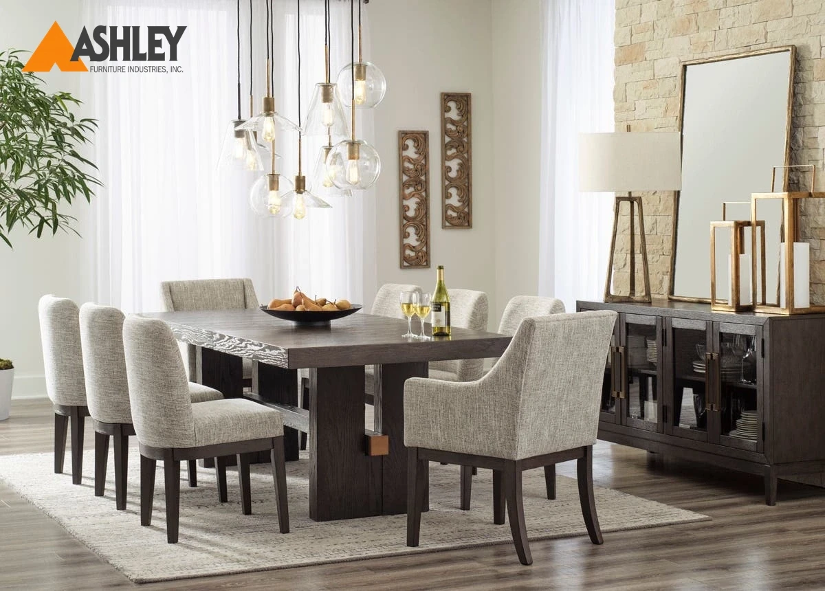 BURKHAUS DINING TABLE SET 8 CHAIRS + BUFFET MADE FROM WOOD,ENGINEERED WOOD,FABRIC