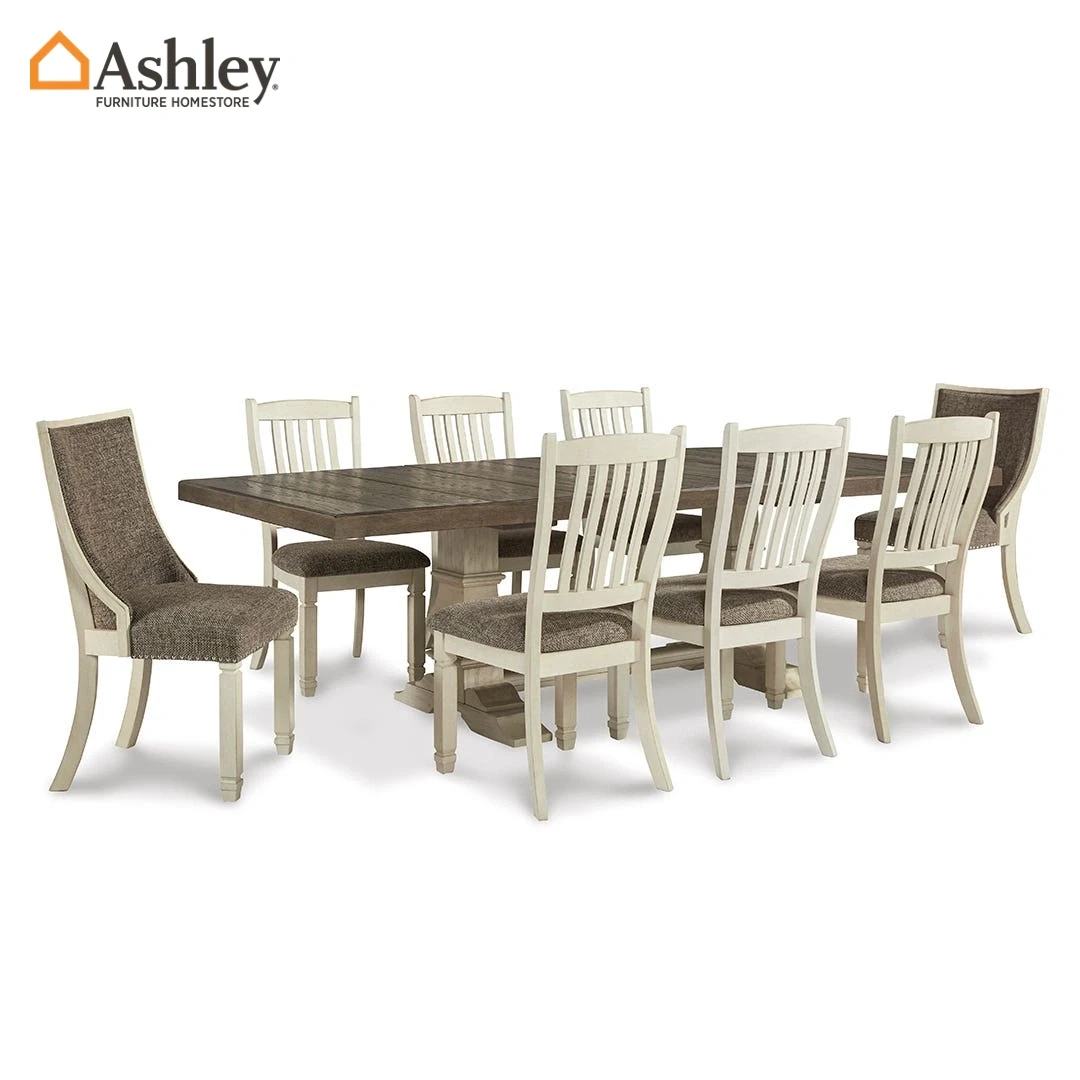 BOLANBURG DINING TABLE SET 8 CHAIRS MADE FROM WOOD,ENGINEERED WOOD,FABRIC