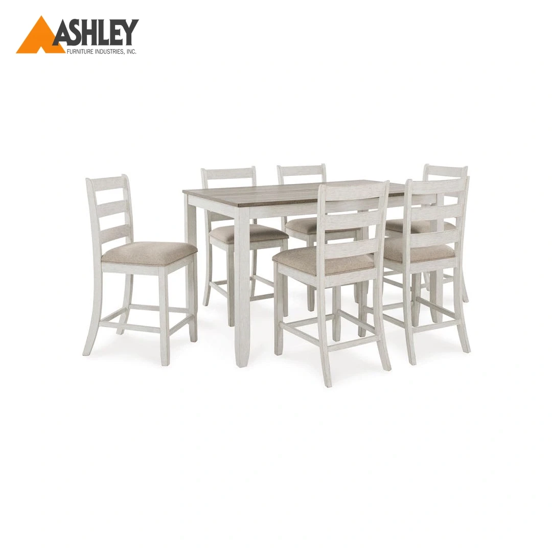 طقم طاولة مرتفعة 6 كراسي سكيمبتون لون أبيض