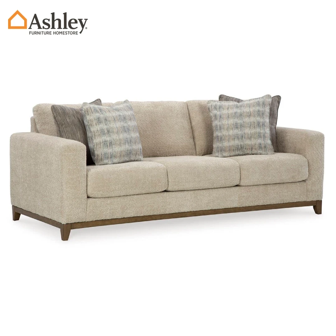 كنبة باركلين 3 مقاعد بتنجيد بوليستر بيج وتصميم انتقالي.