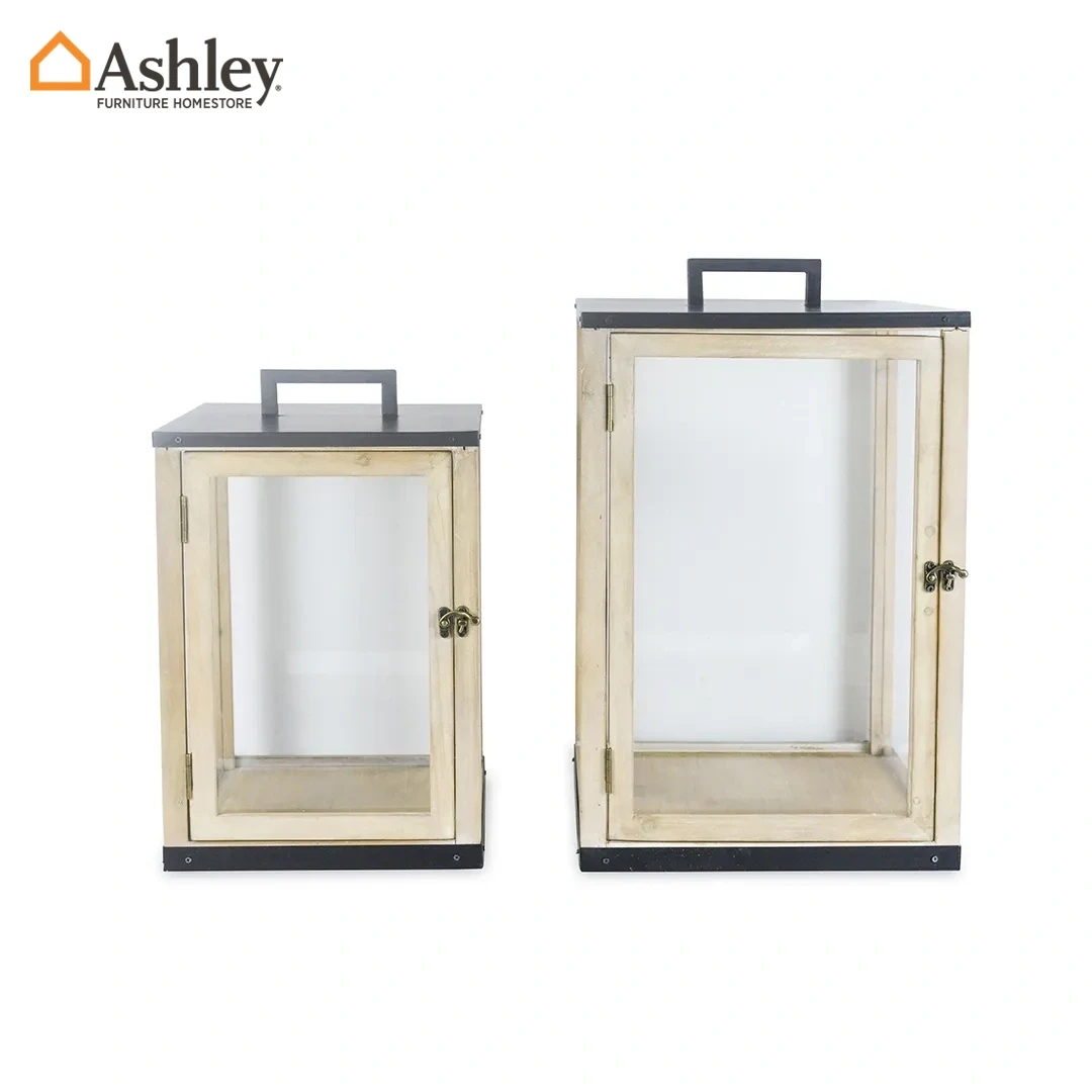 TIJANI LANTERN SET OF 2 PCS MADE FROM WOOD,METAL