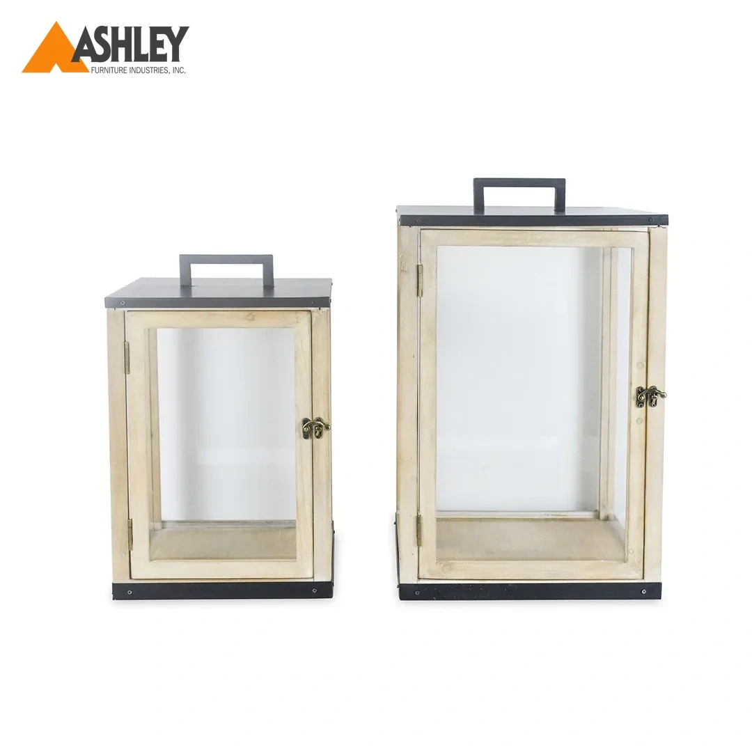 TIJANI LANTERN SET OF 2 PCS MADE FROM WOOD,METAL