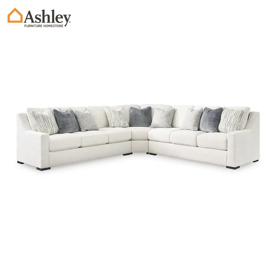 أريكة اكومبليشد المكونة من ثلاث قطع مع تنجيد مزرر بلون أبيض