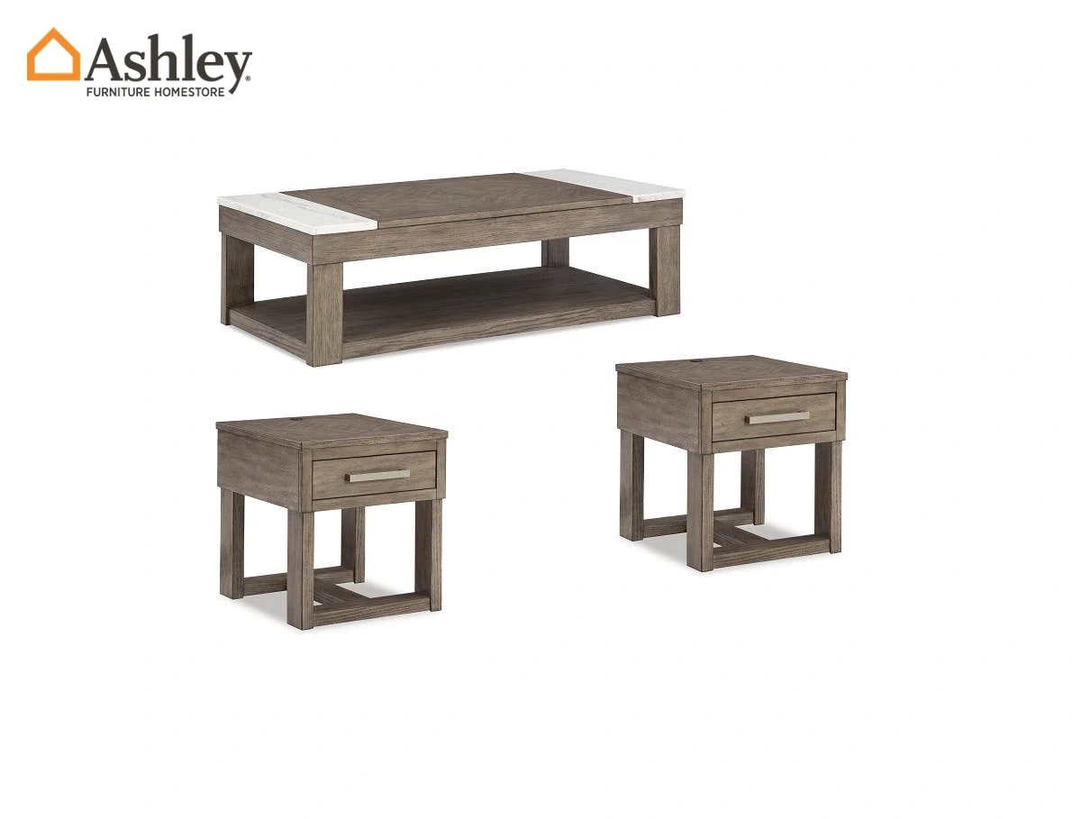 LOYASKA COFFEE TABLE SET 3 PCS BROWN MADE FROM ENGINEERED WOOD