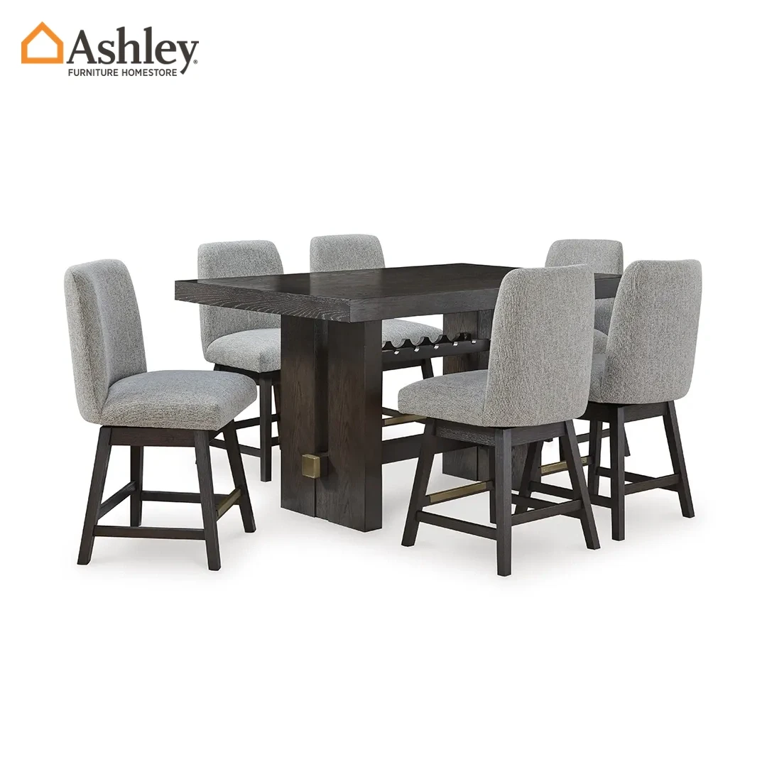 BURKHAUS HIGH TABLE SET 6 CHAIRS MADE FROM WOOD,ENGINEERED WOOD,FABRIC