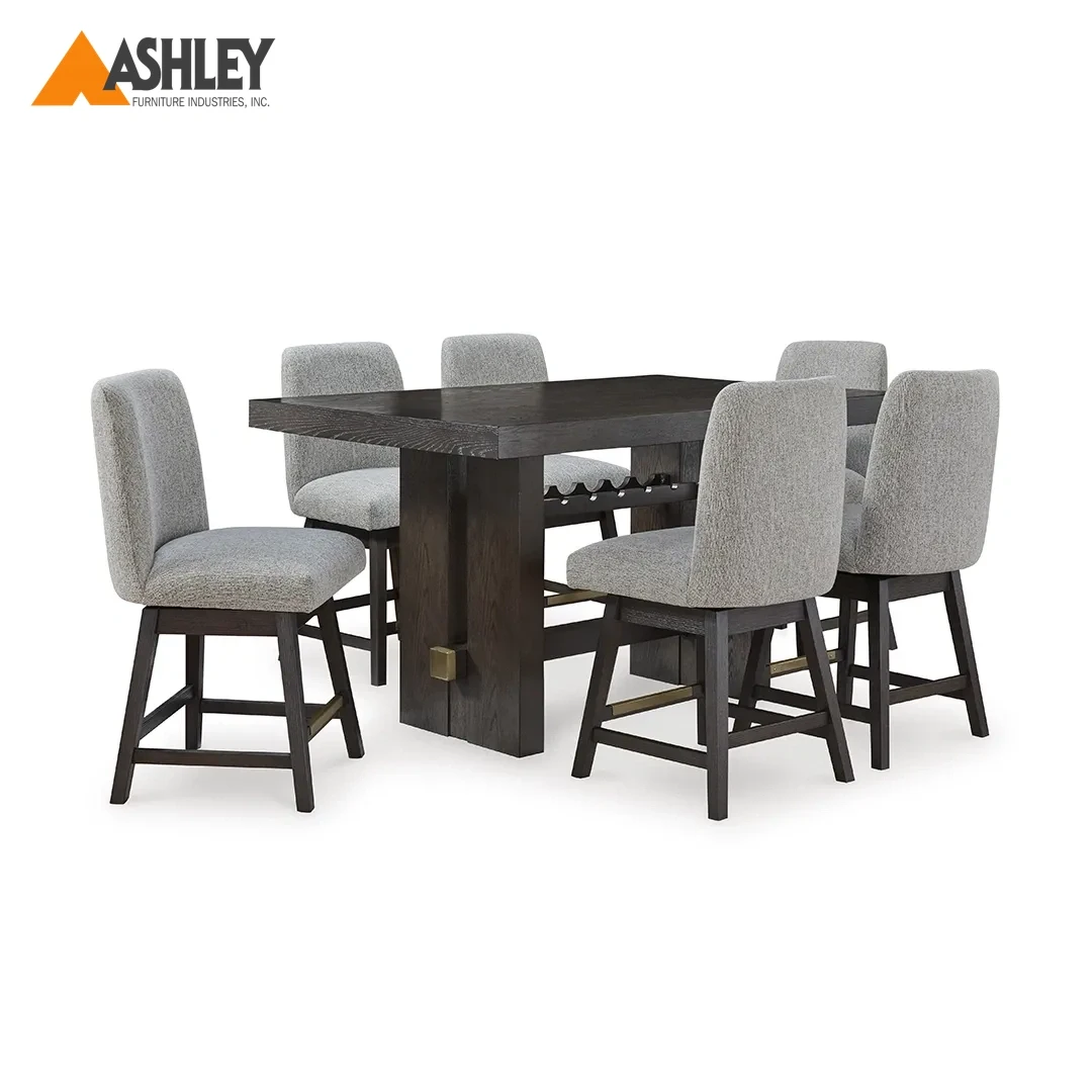 BURKHAUS HIGH TABLE SET 6 CHAIRS MADE FROM WOOD,ENGINEERED WOOD,FABRIC