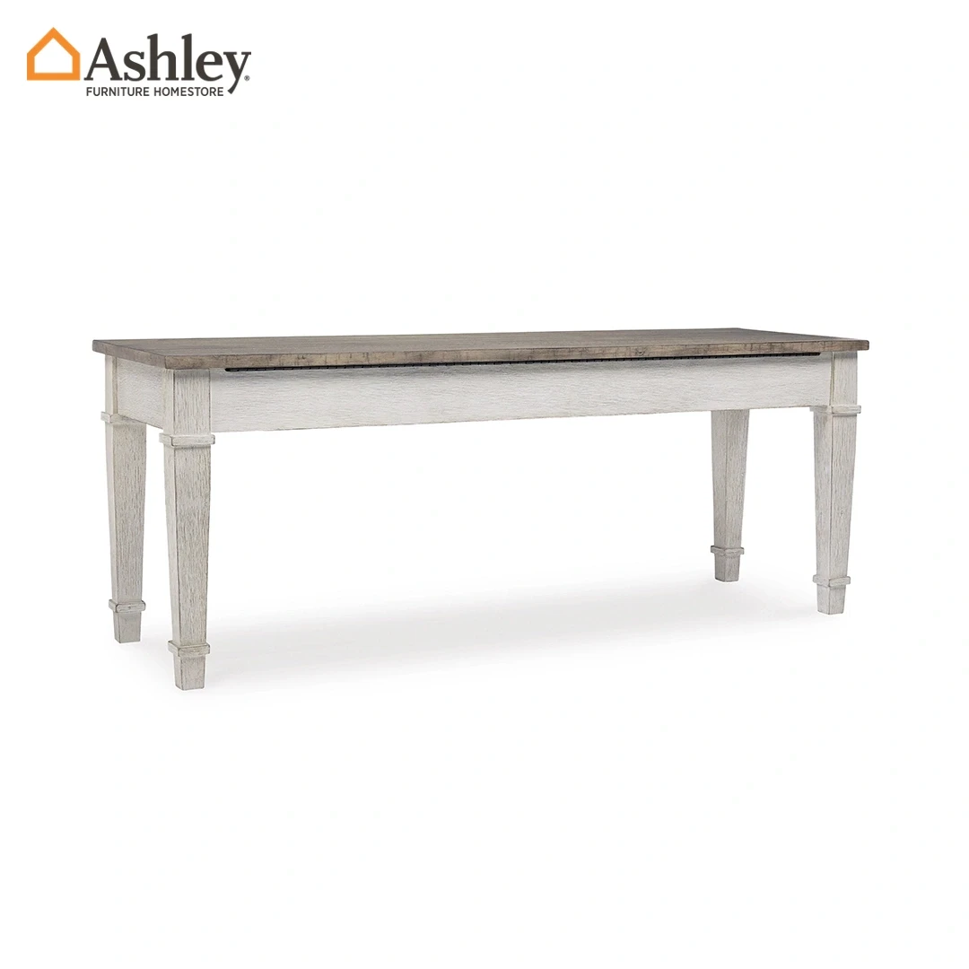 بنش سكيمبتون بتصميم انتقالي من الخشب الصلب والمعالج باللونين البني والأبيض مقاس 123×38×47 سم