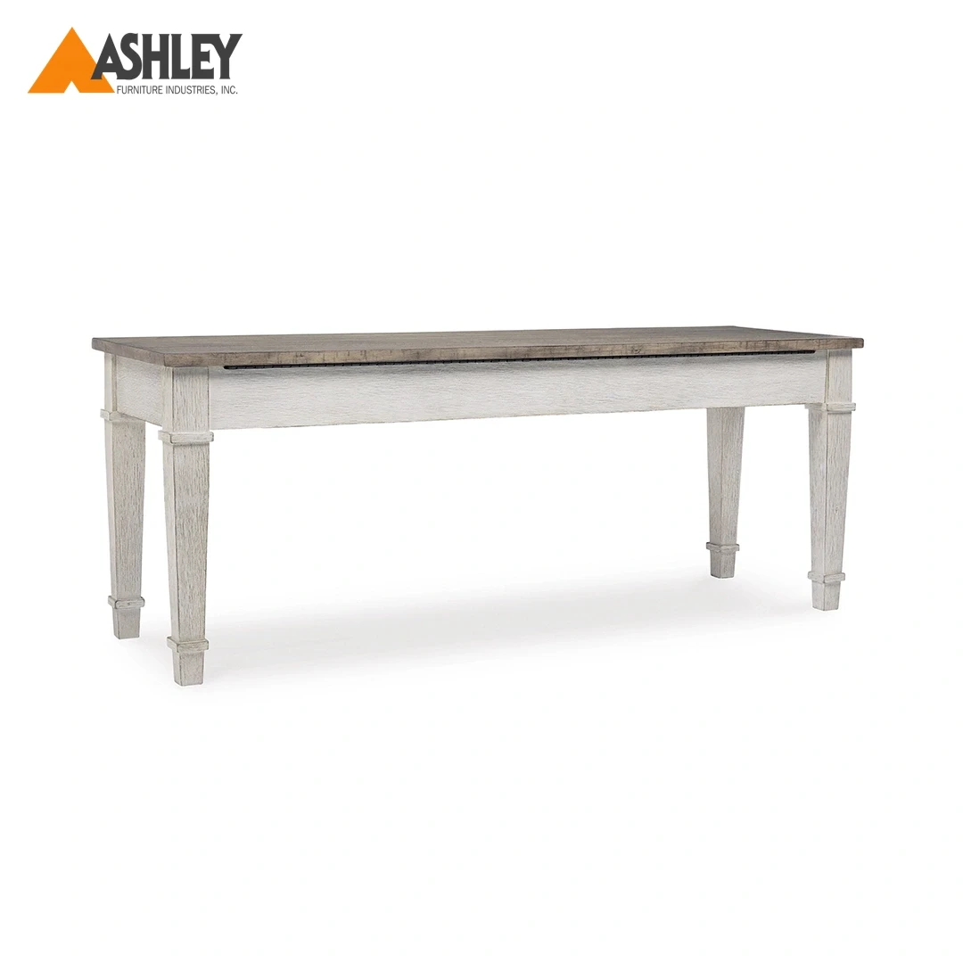 بنش سكيمبتون بتصميم انتقالي من الخشب الصلب والمعالج باللونين البني والأبيض مقاس 123×38×47 سم