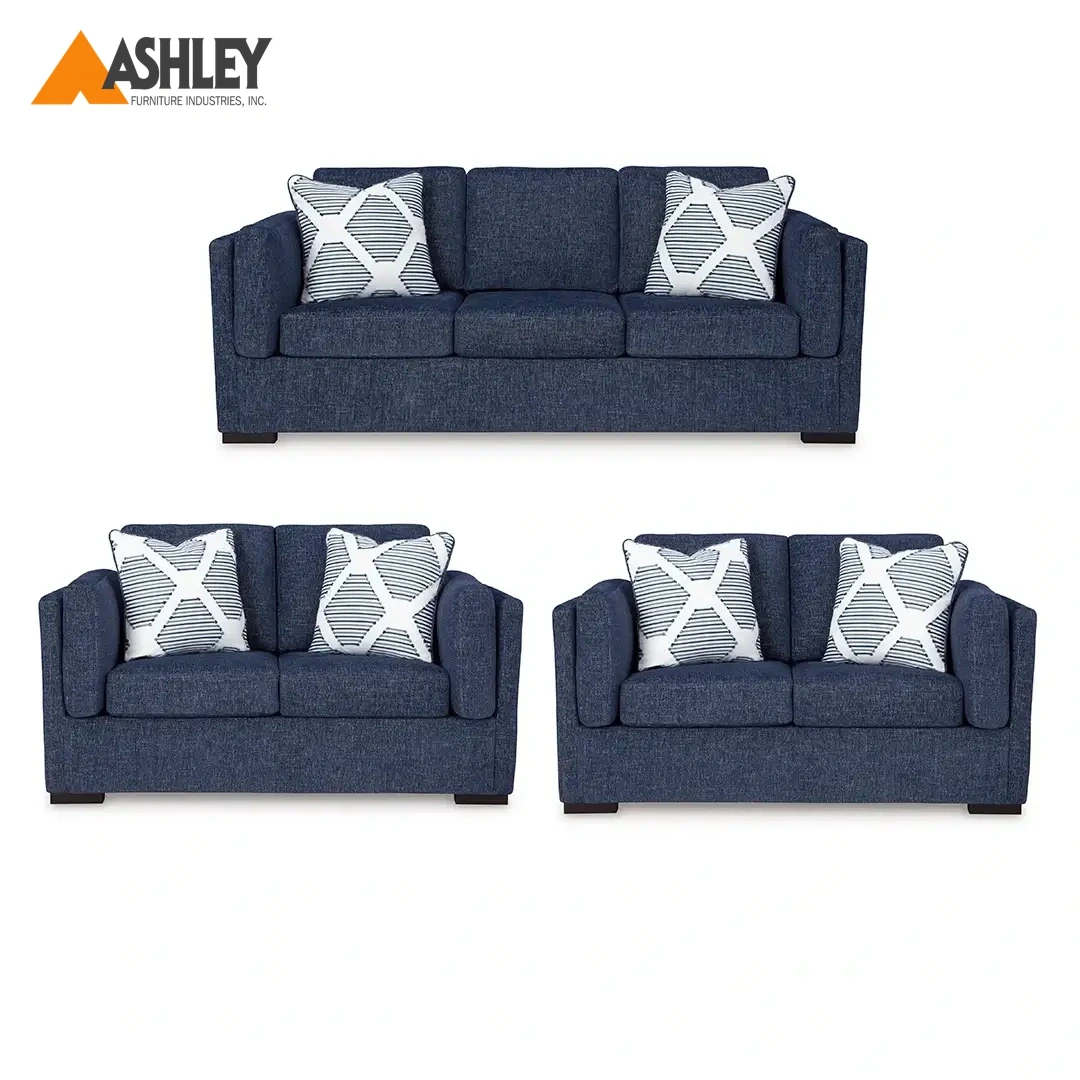 طقم كنب إيفانسلي 3 قطع باللون الأزرق مع تصميم انتقالي للمساحات الكبيرة