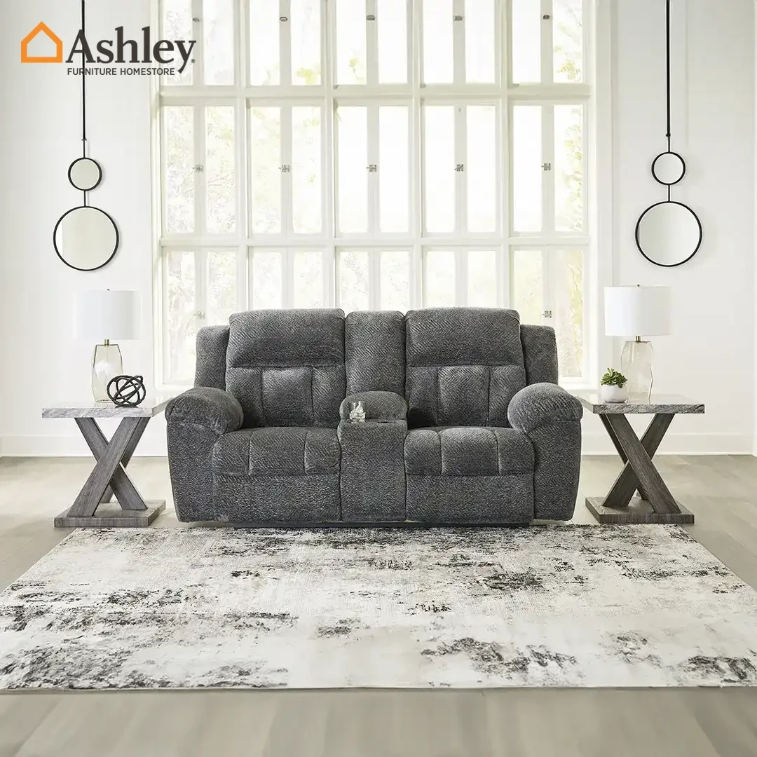 FROHN LOVESEAT RECLINER 2 SEATER GREY MADE FROM FABRIC