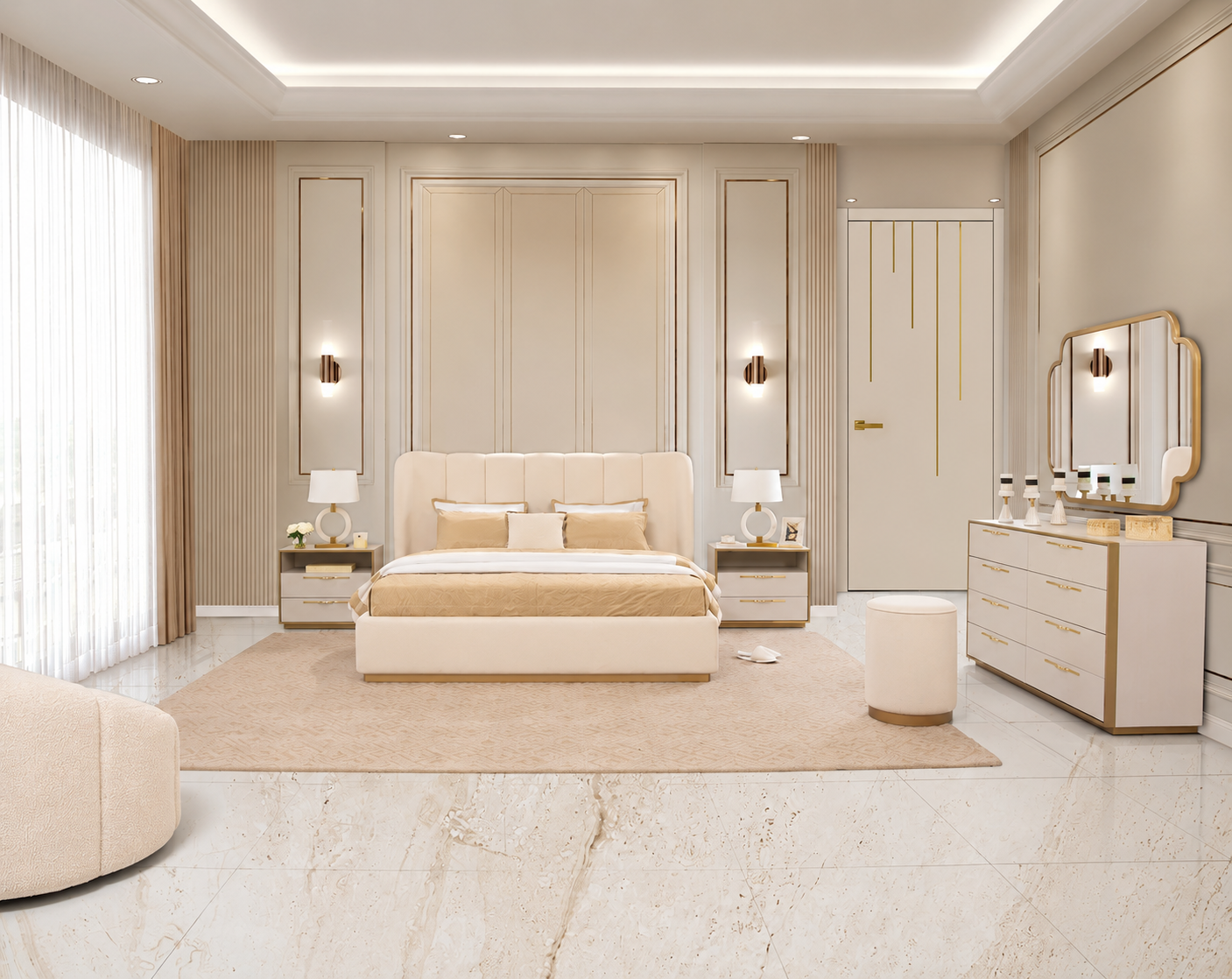 CASARRA BEDROOM SET KING SIZE MADE FROM ENGINEERED WOOD,FABRIC,METAL,MIRROR
