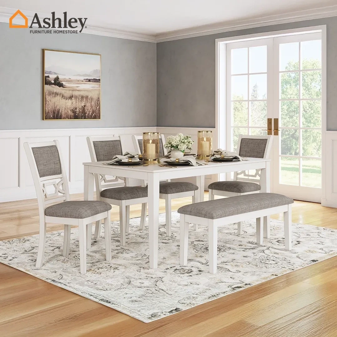 FURNIS DINING TABLE SET 4 CHAIRS + BENCH MADE FROM WOOD,ENGINEERED WOOD