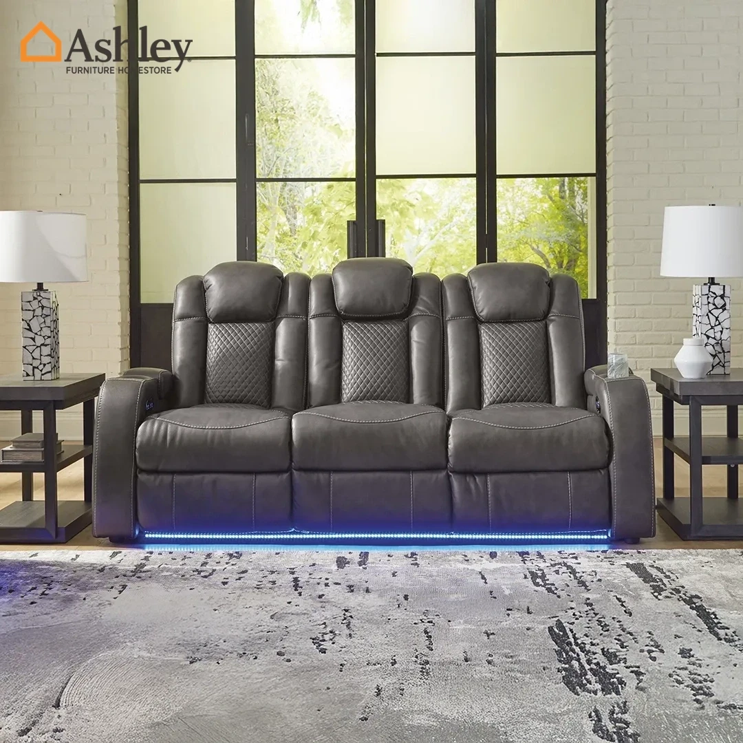 FYNE-DYME SOFA RECLINER 3 SEATER BLACK MADE FROM LEATHER
