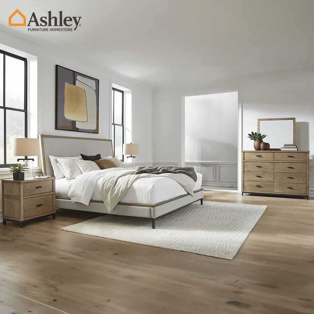 TOMTYN BEDROOM SET KING SIZE (193*203 CM) LIGHT BROWN MADE FROM ENGINEERED WOOD,METAL