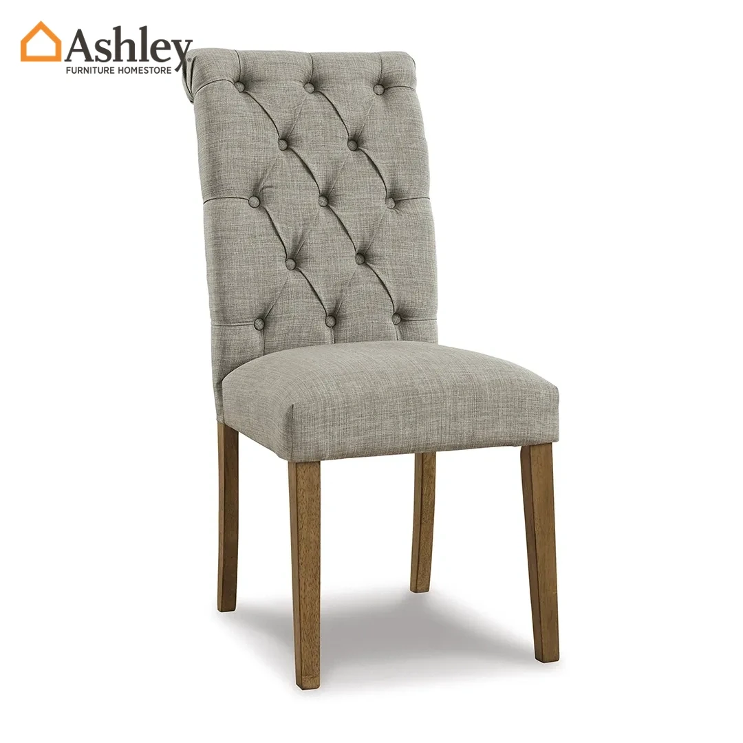 كرسي طعام بني هارفينا بظهر مزرر ومقعد منجد