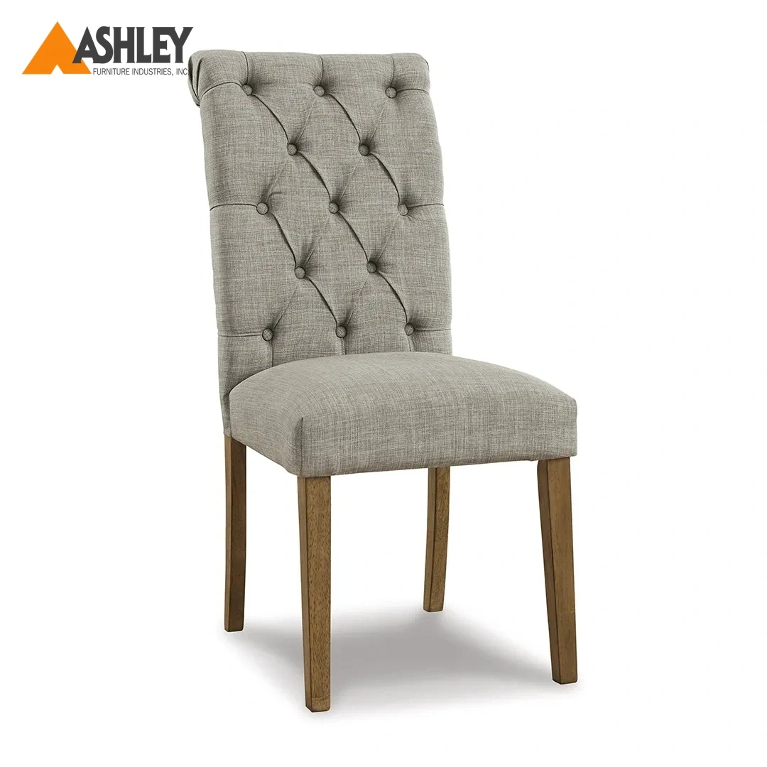 كرسي طعام بني هارفينا بظهر مزرر ومقعد منجد