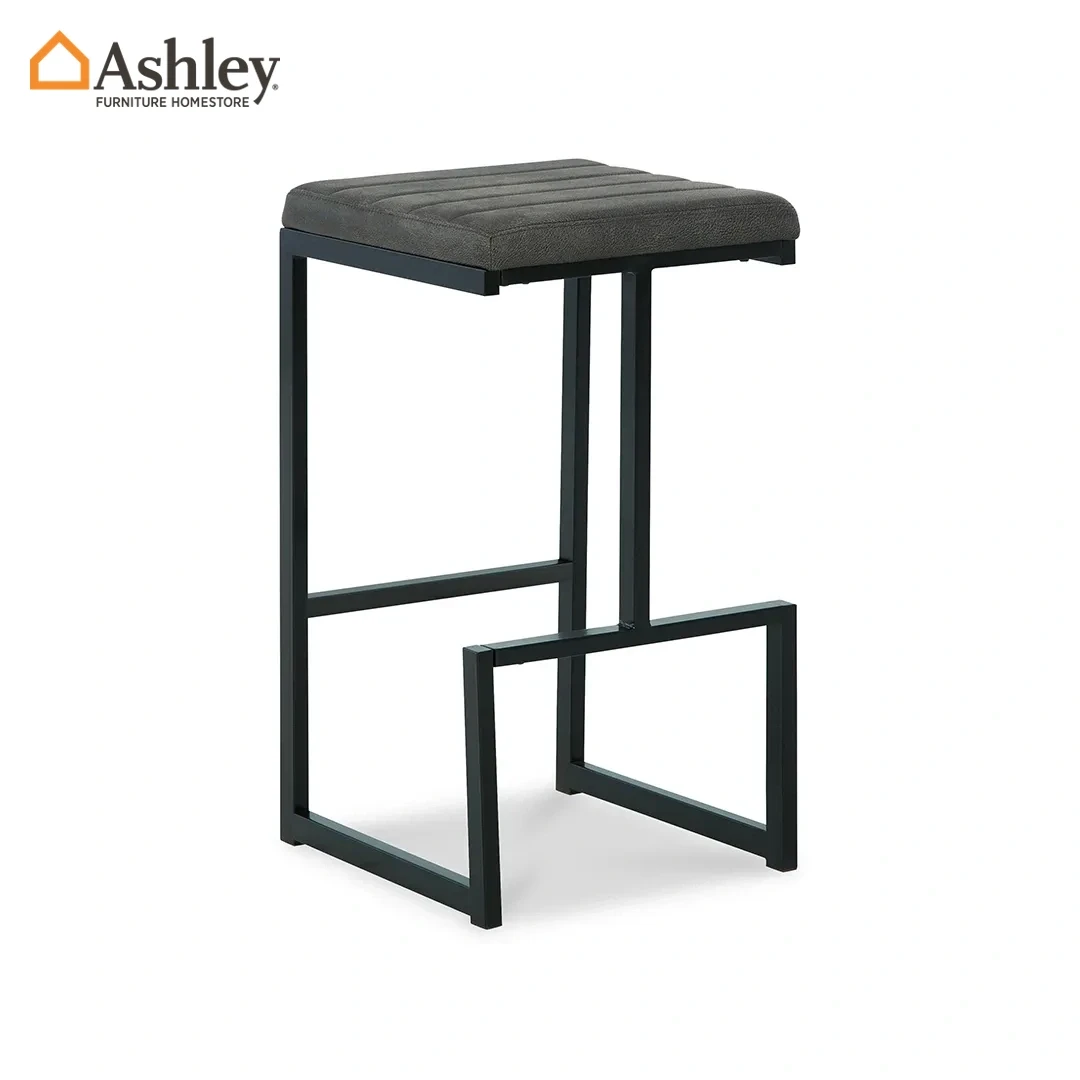 كرسي بار مرتفع سترومفورد بتنجيد مظهر جلدي رمادي