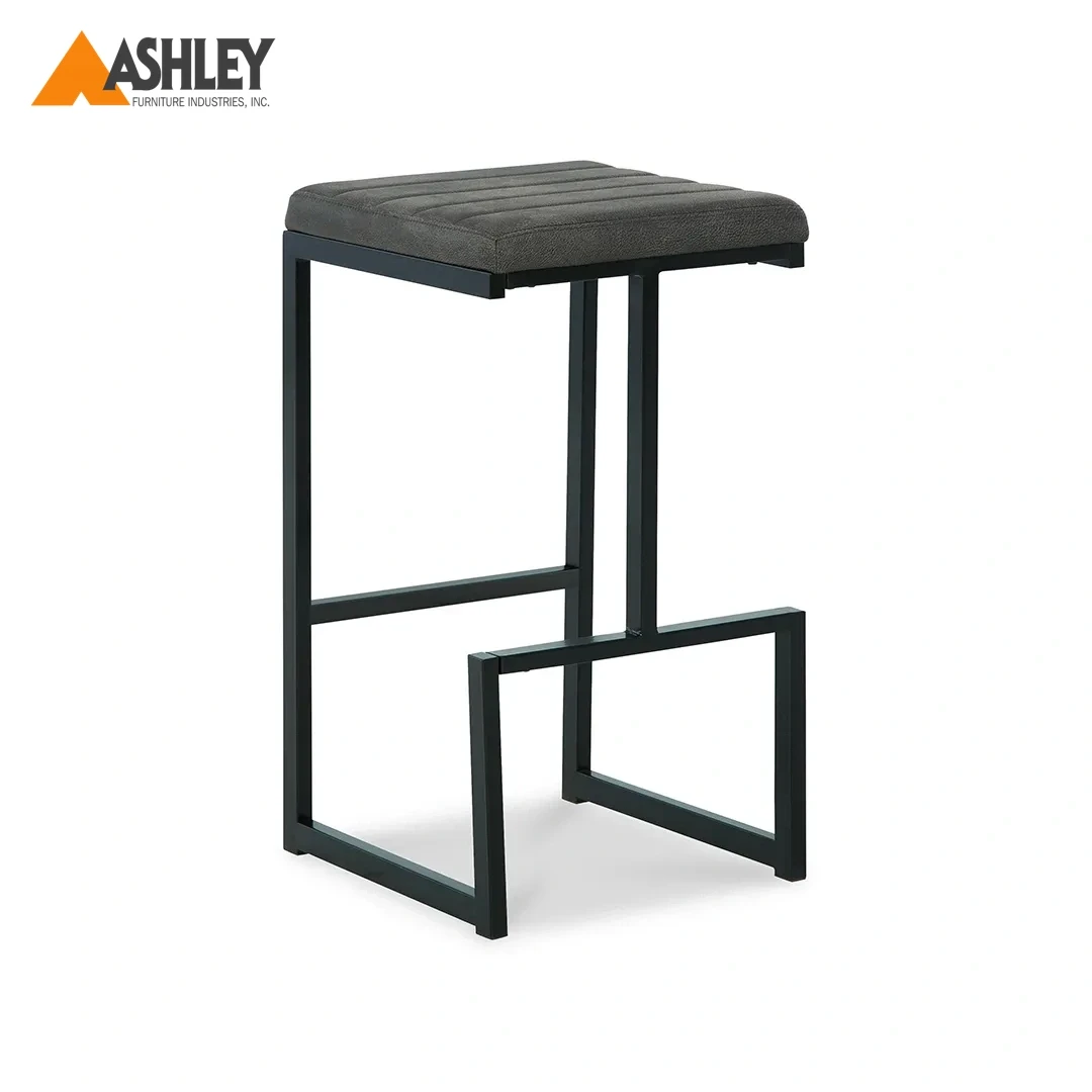 كرسي بار مرتفع سترومفورد بتنجيد مظهر جلدي رمادي